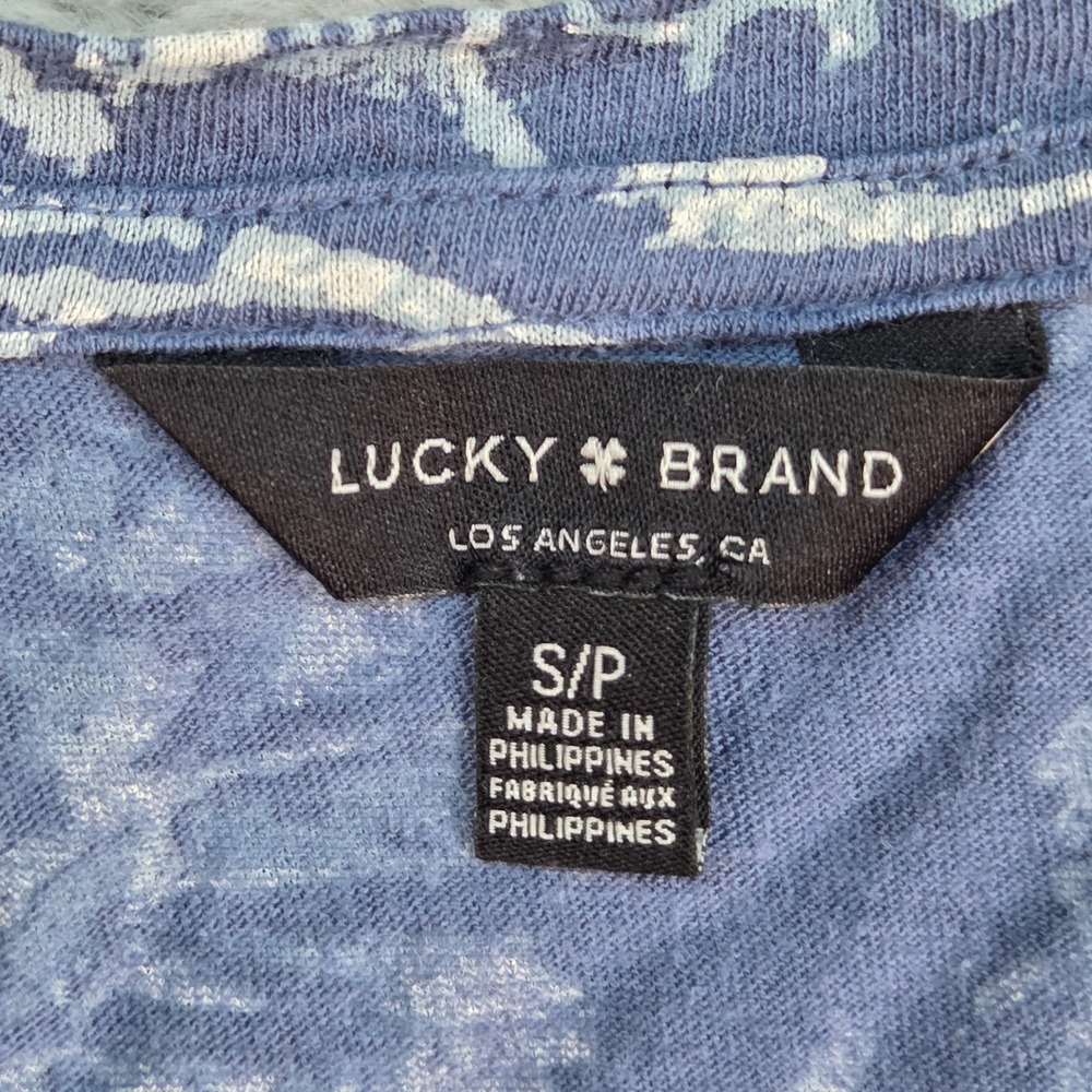 Lucky Brand Cotton T-Shirt Womens S Floral Print Scoop Neck Short Sleeve Blue - Picture 2 of 6